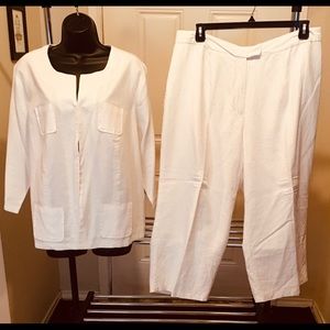 Jessica London  2 piece Cream White Linen Jacket and Pants Size 18